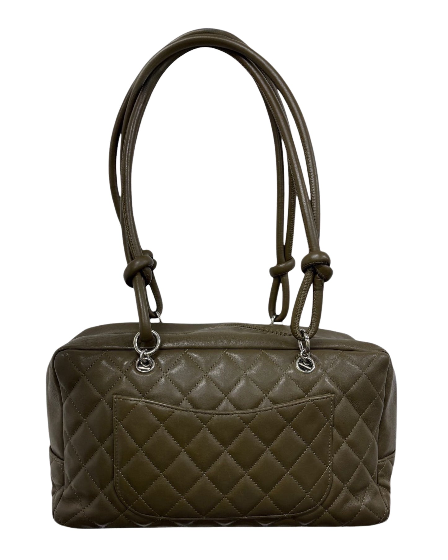 Chanel Vintage 2005 Khaki Green Quilted Lambskin Python CC Logo Cambon Bowler Shoulder Bag