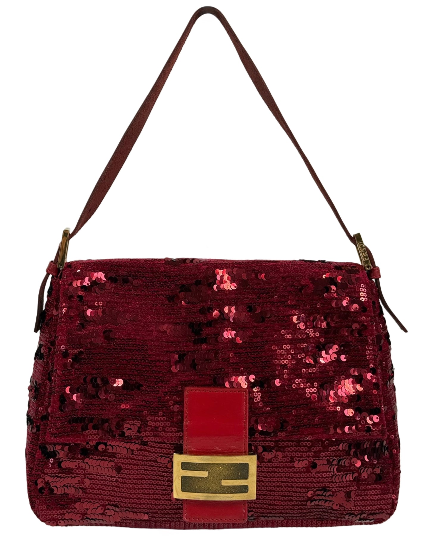 Fendi Vintage Red Sequin Mamma Baguette Shoulder Bag