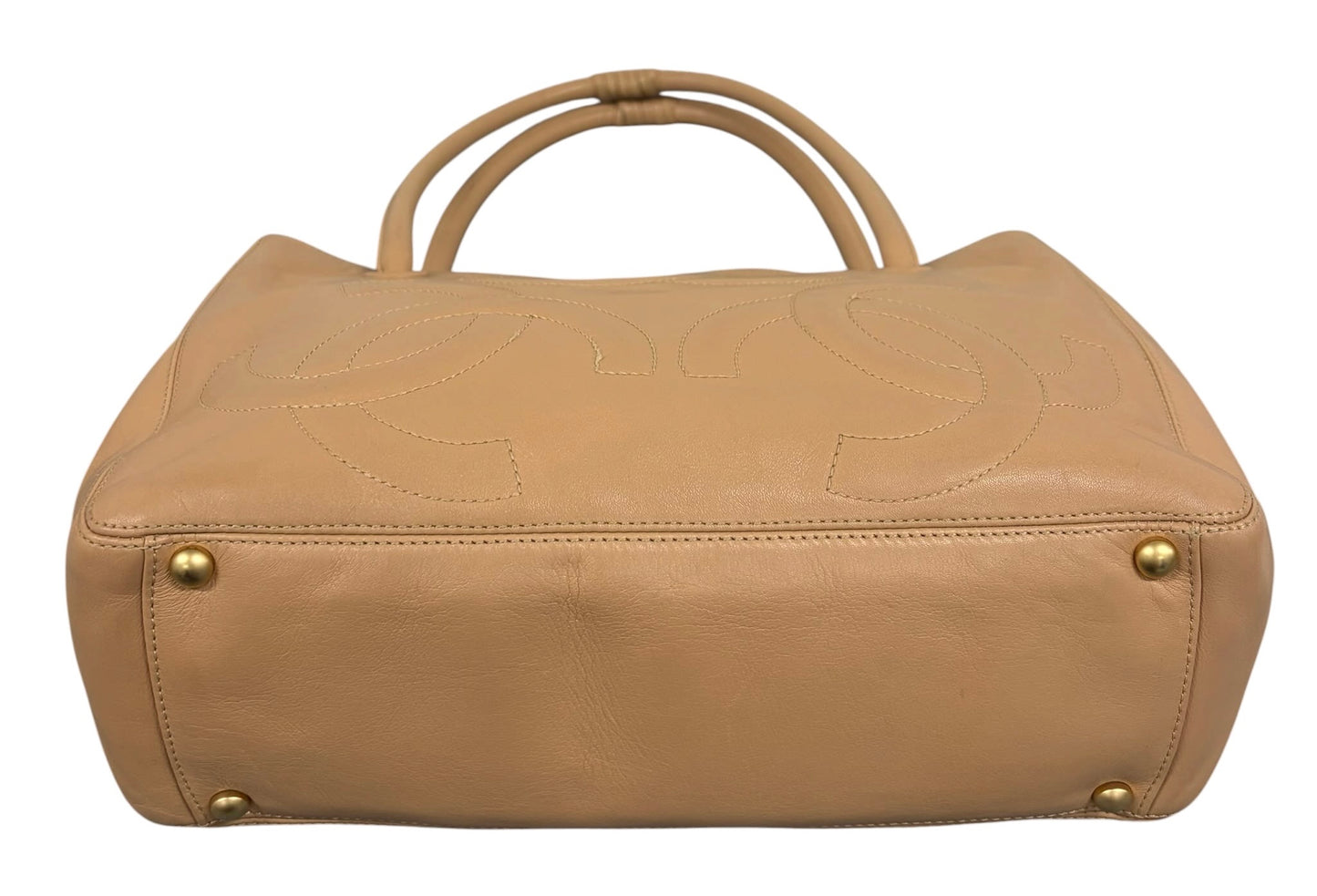 Chanel Vintage 00s Beige Lambskin Triple CC Small Shoulder Tote Bag