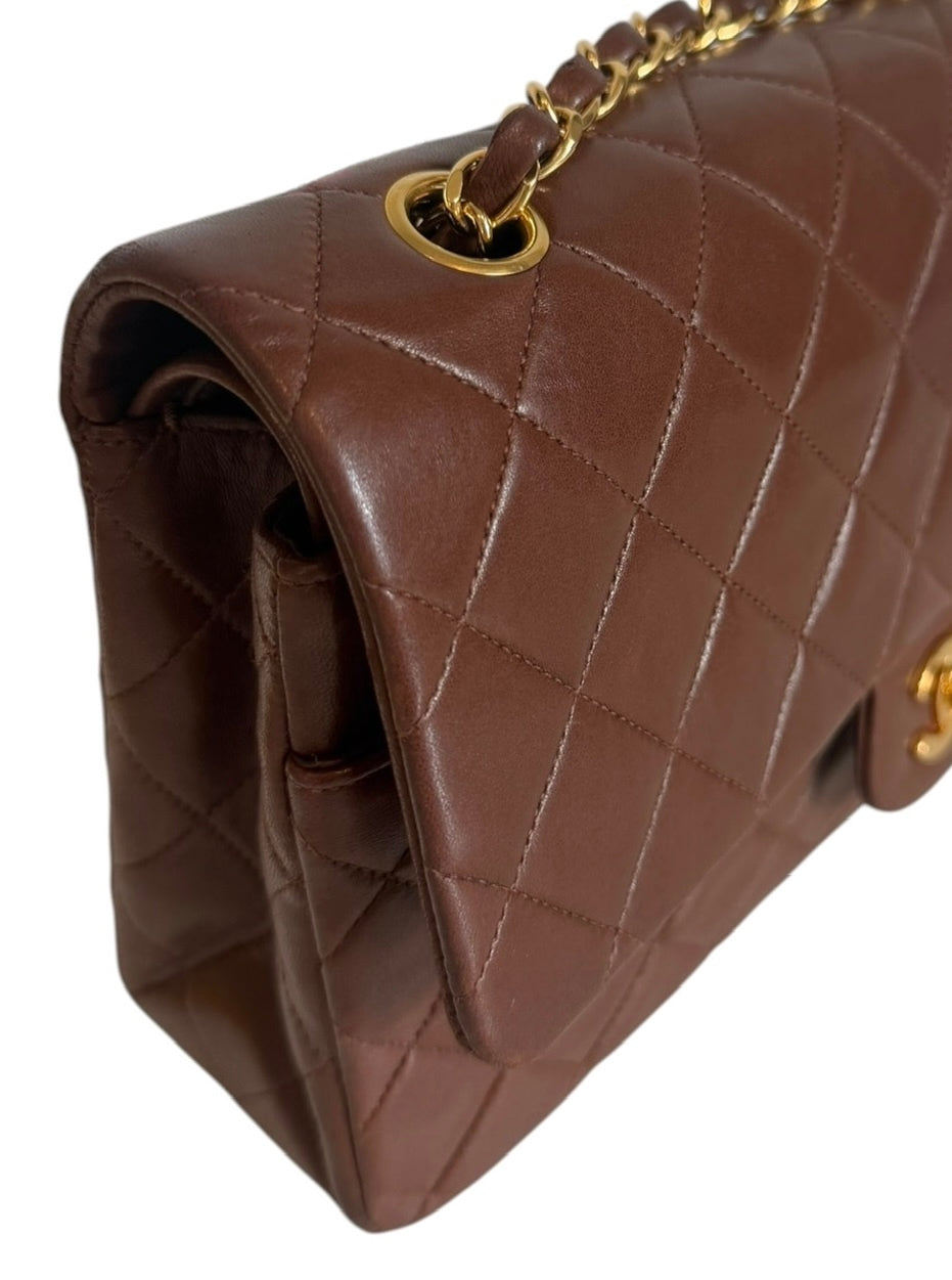 Chanel Vintage Early 90s Chocolate Brown Quilted Lambskin Medium Classic Double  Flap Bag with 24K GPHW