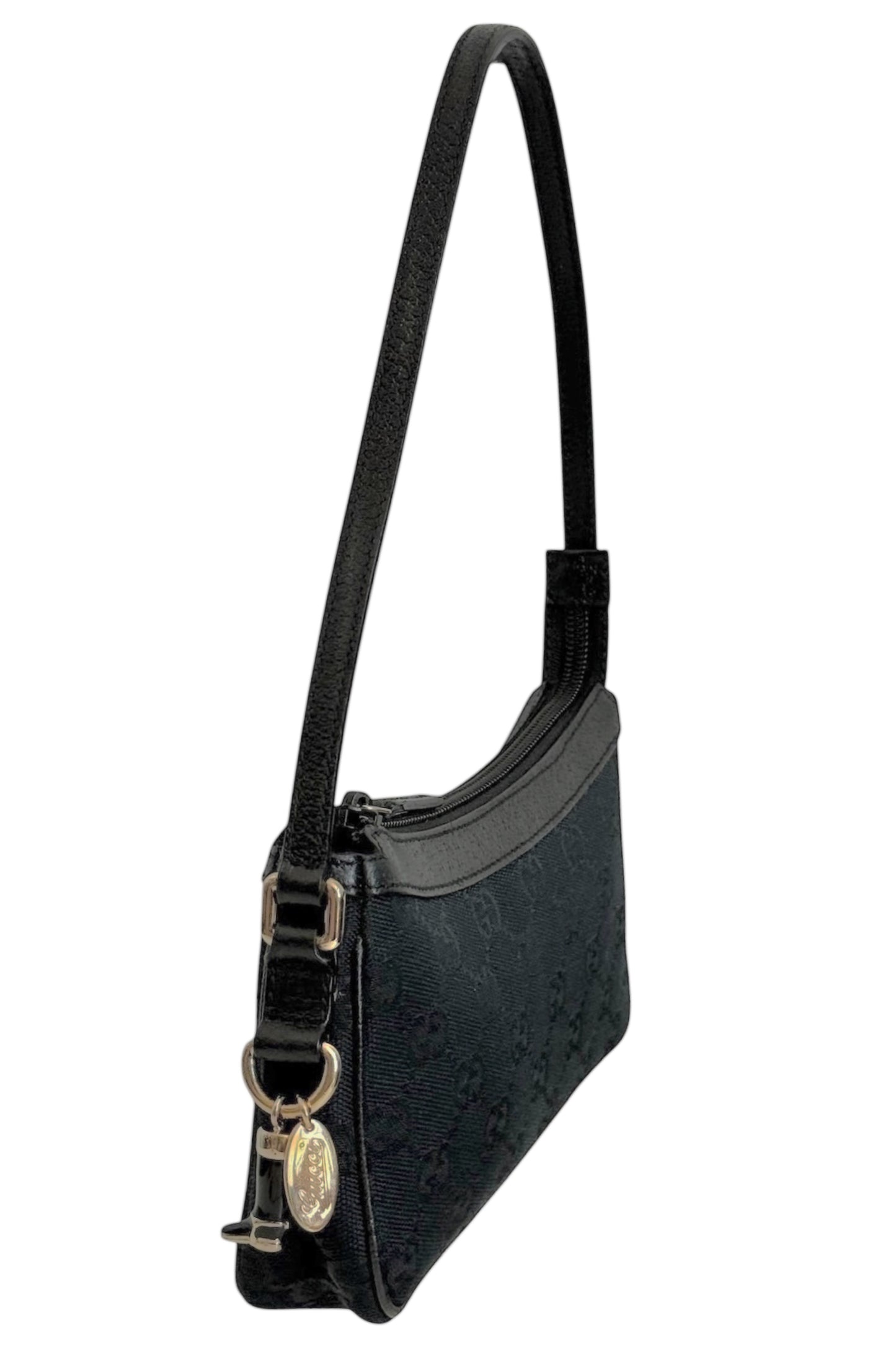Gucci Vintage Black GG Monogram Mini Charmy Shoulder Pochette Bag 
