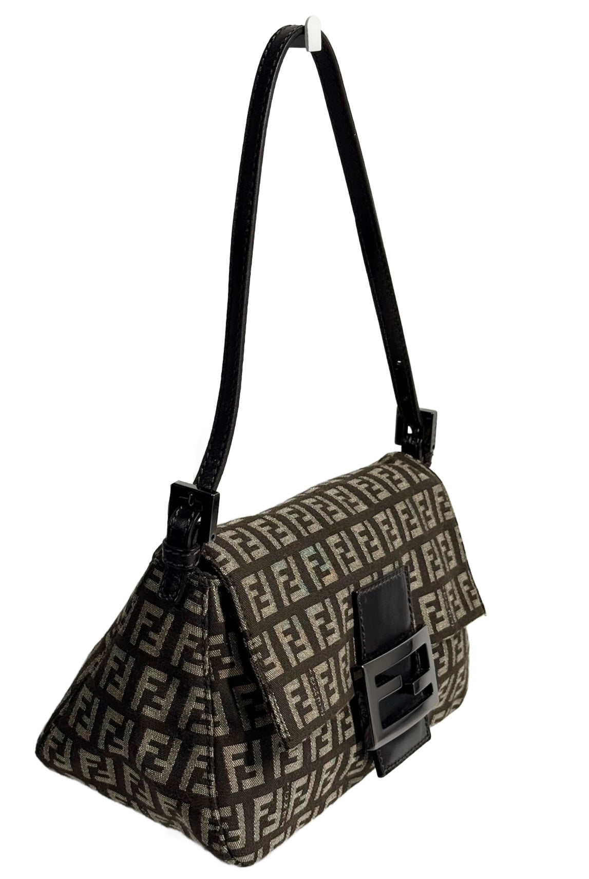 Fendi Vintage Dark Brown Mini Zucchino Zucca Monogram Mini Mamma Baguette Shoulder Bag