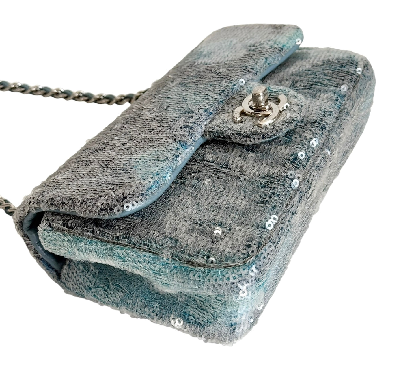 Chanel 2018 Blue Sequin Waterfall Mini Rectangular Classic Flap Bag