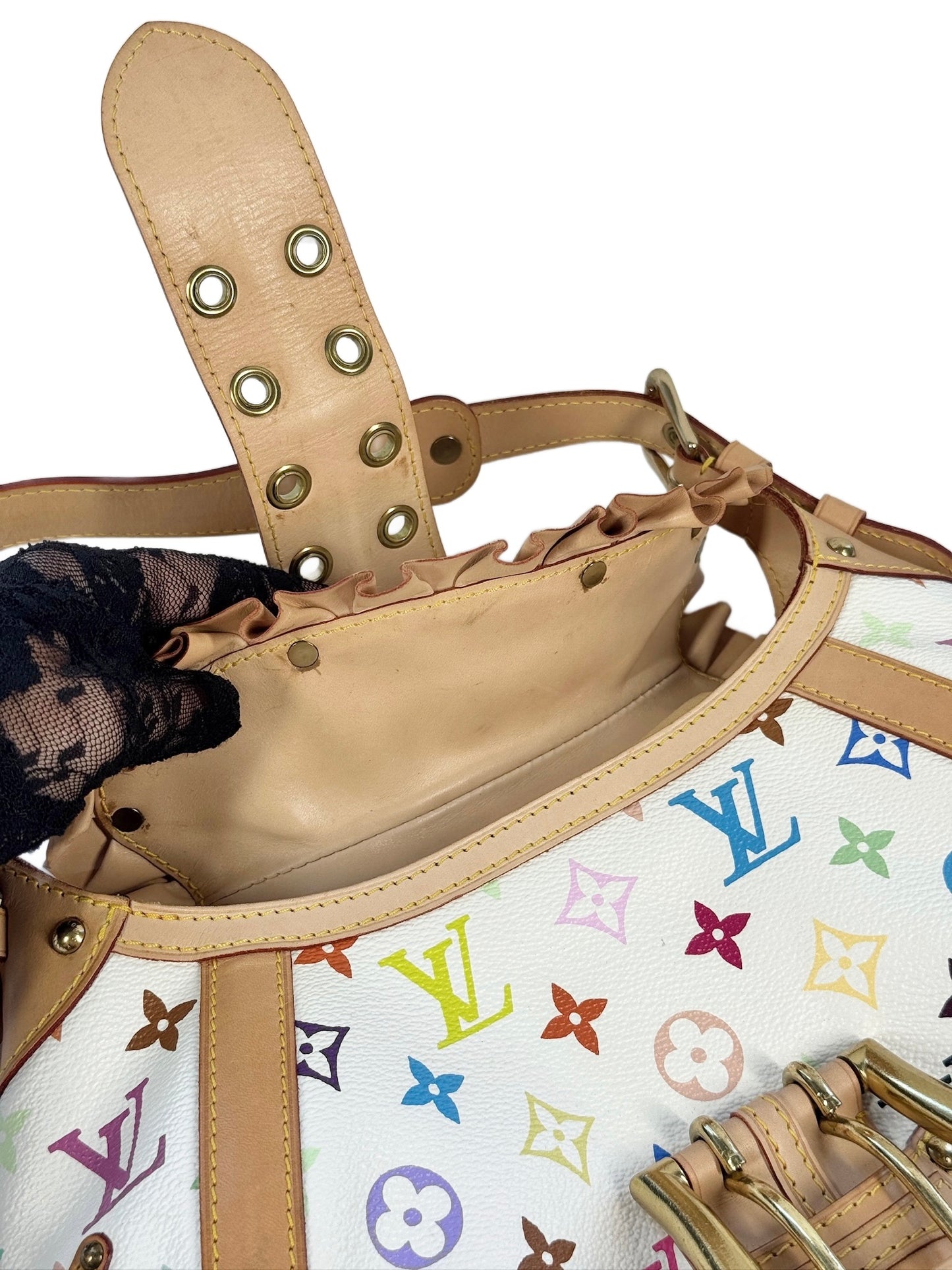 Louis Vuitton Vintage 2004 Takashi Murakami Blanc / White Multicolor Monogram Leonor Shoulder Bag