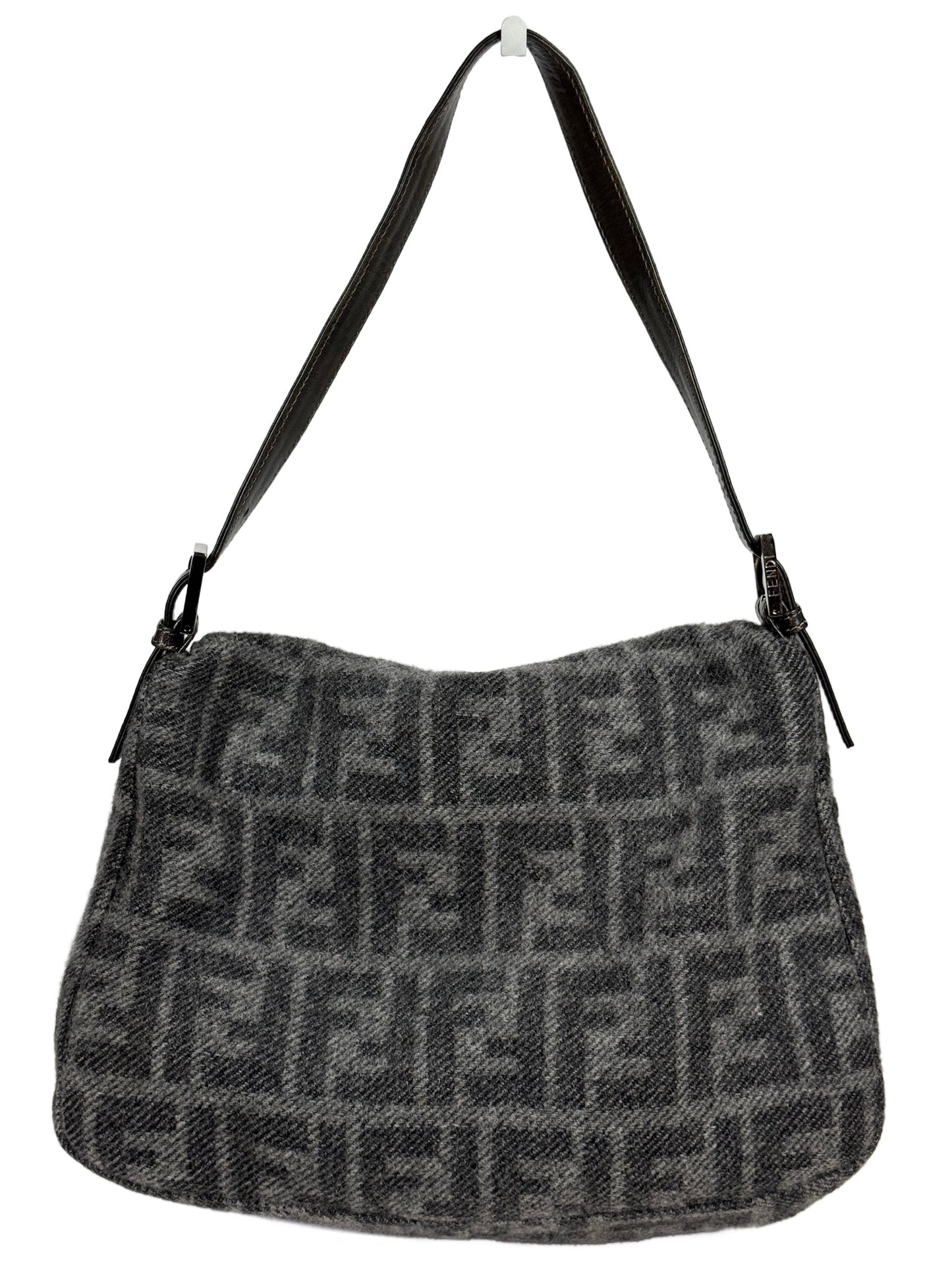 Fendi Vintage Gray Zucca Monogram Knit Wool Mamma Baguette Shoulder Bag