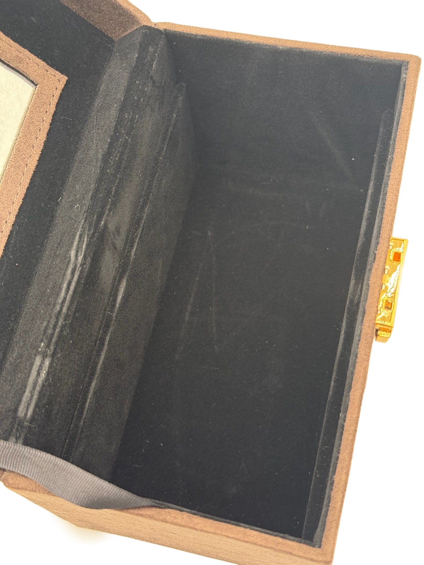 YSL / Yves Saint Laurent Vintage Brown Suede Mini Trunk Vanity Jewelry Case Box