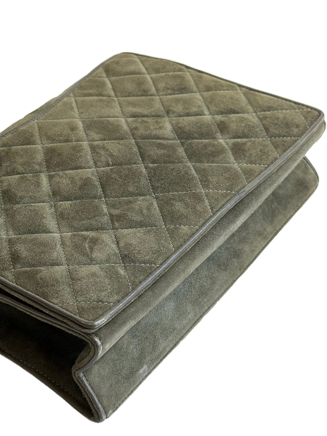 Chanel Vintage Green Quilted Quilted Suede CC Logo Full Flap Shoulder Bag w 24K GPHW