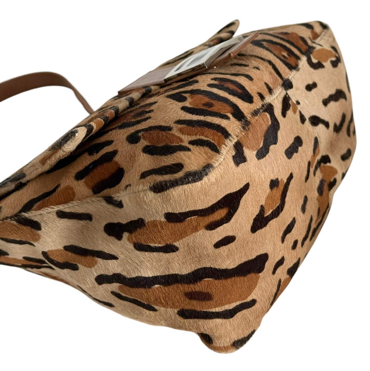 Fendi Vintage Light Brown Leopard Print Pony Hair Mamma Baguette Shoulder Bag