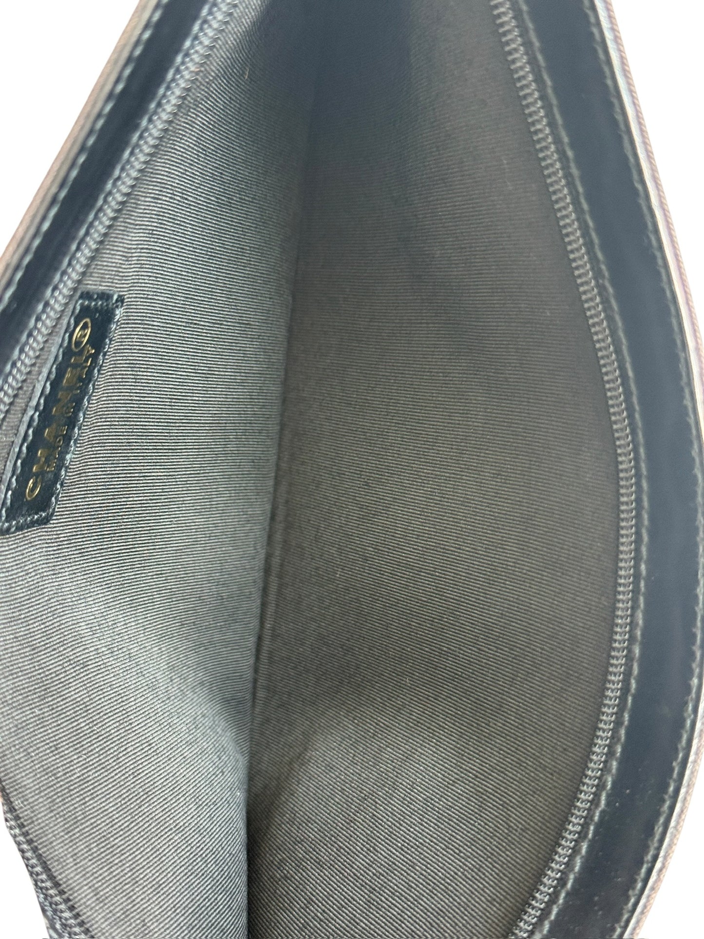 Chanel Vintage 00s Black Canvas Coco CC Logo Motif Flat Pochette Shoulder Bag