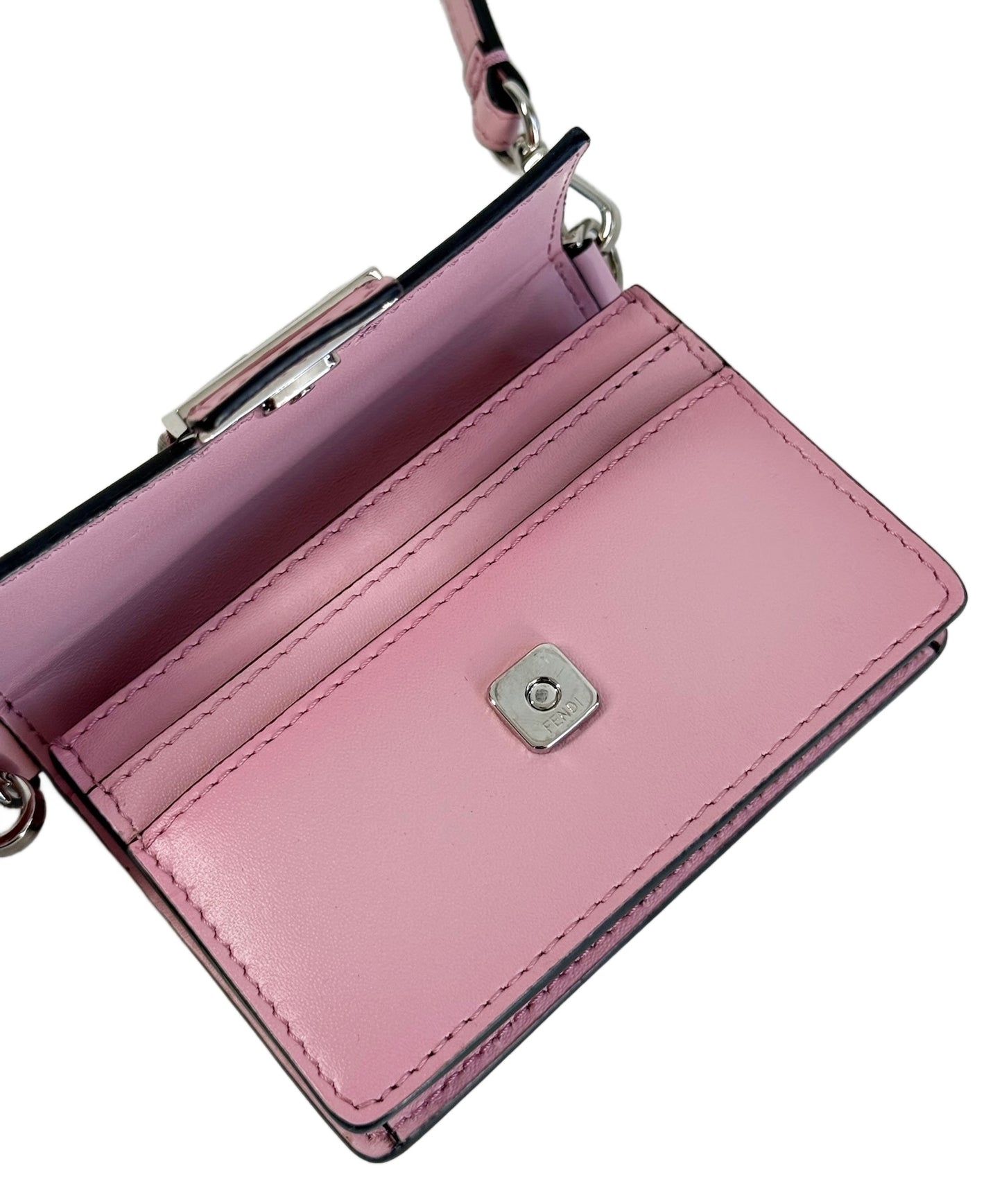 Fendi 2022 Pink Micro Baguette Card Holder Shoulder / Crossbody Bag