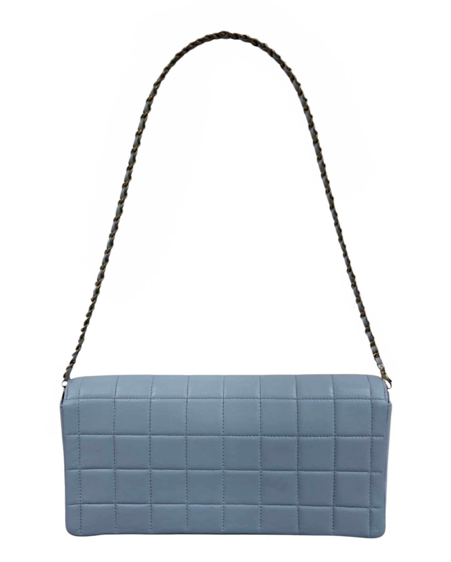Chanel Vintage 00s Baby Blue Chocolate Bar Quilted Lambskin East West Shoulder Flap Bag - Spa Treated