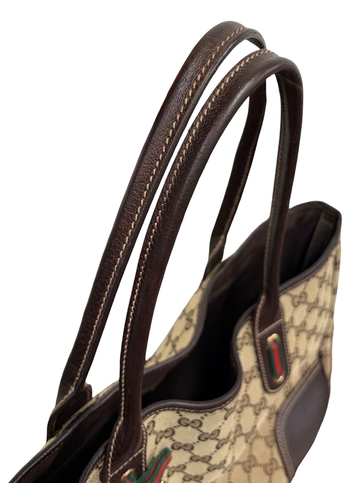 Gucci Vintage Brown GG Monogram Medium Princy Shoulder Tote Bag with Webb Stripe Bow
