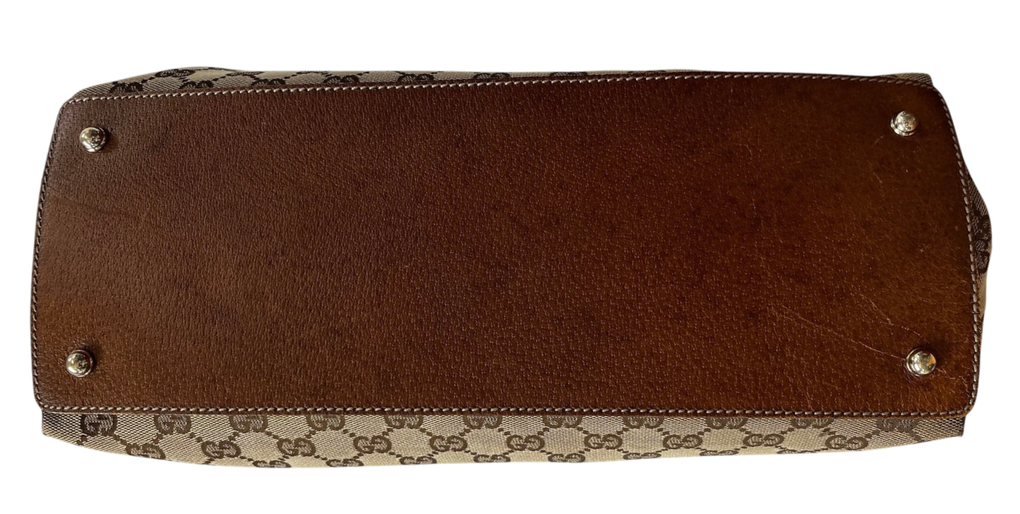 Gucci Vintage Brown GG Monogram Medium Bamboo Handle Shoulder Bag