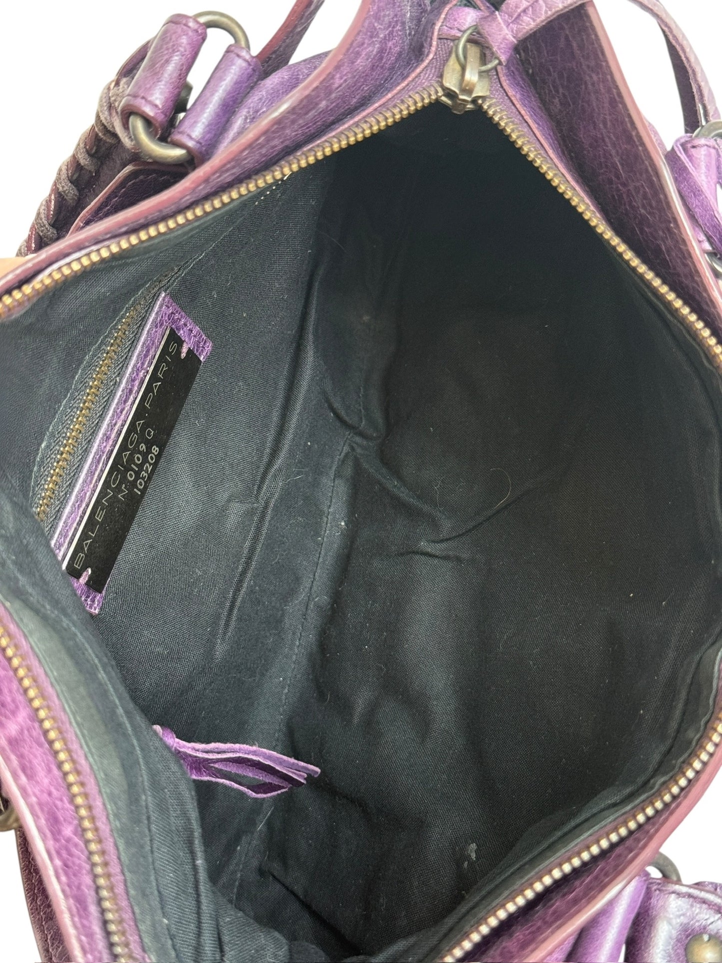 Balenciaga Dark Purple Leather Small Classic Motocross City Bag