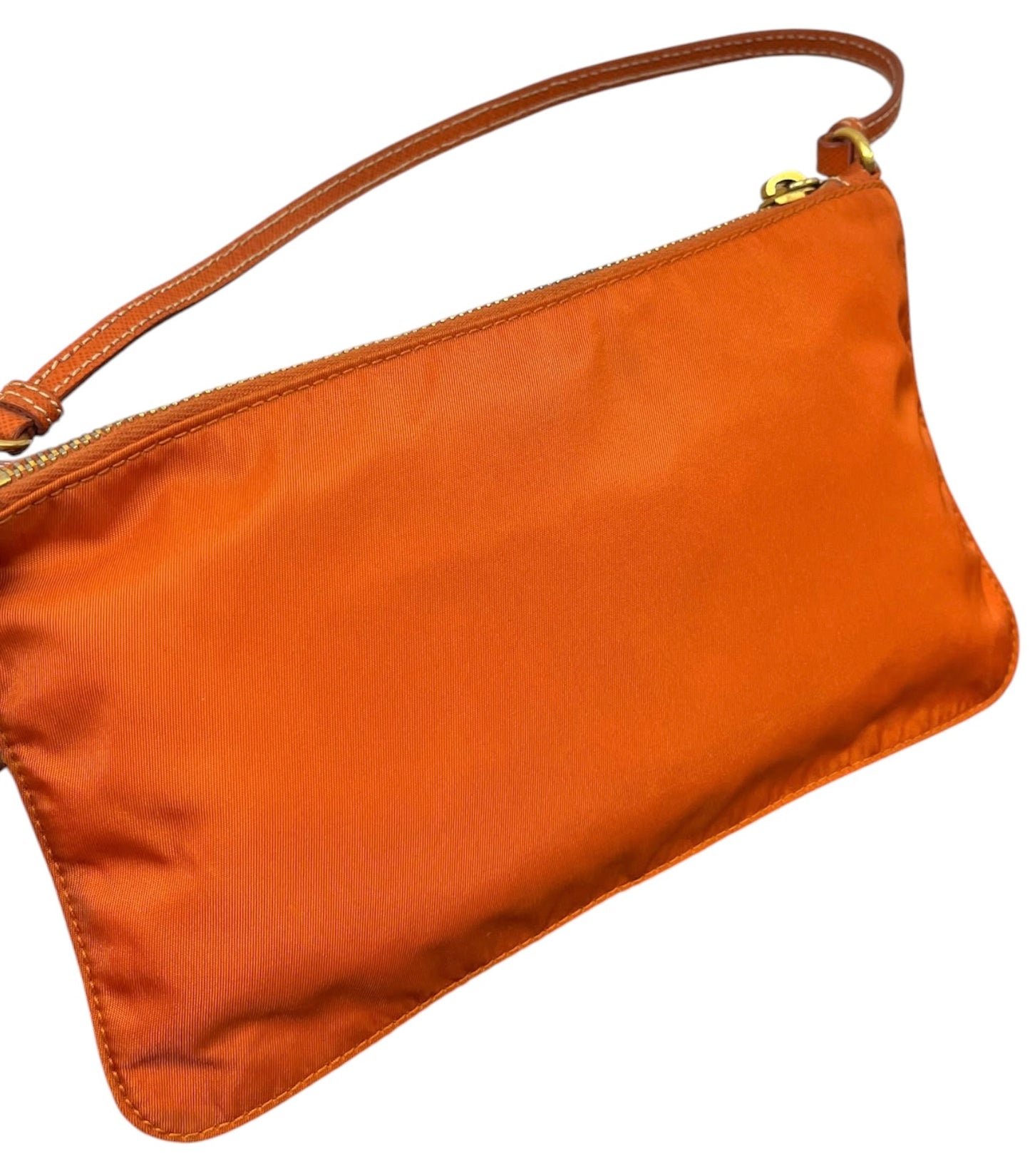 Prada Vintage Orange Nylon Rectangular Flat Small Shoulder Pochette Bag