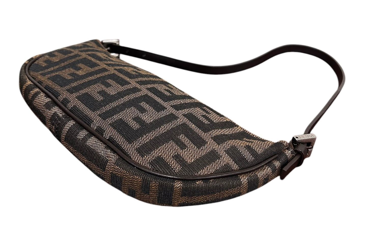Fendi Vintage Brown Zucca Monogram Medium Half Moon Boat Shoulder Pochette Bag