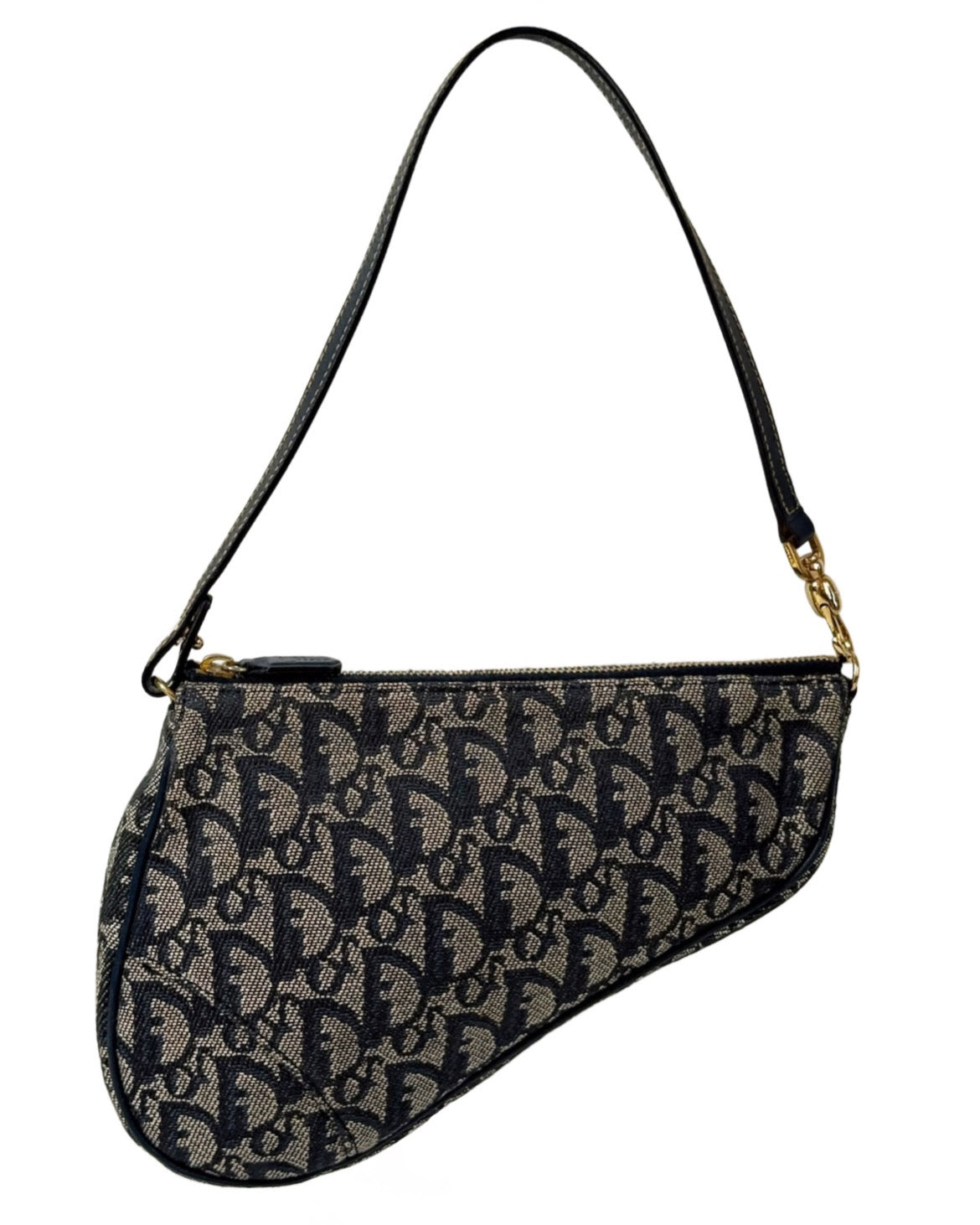 Dior Vintage 2001 Navy Blue Trotter Monogram Mini Saddle Pochette Shoulder Bag