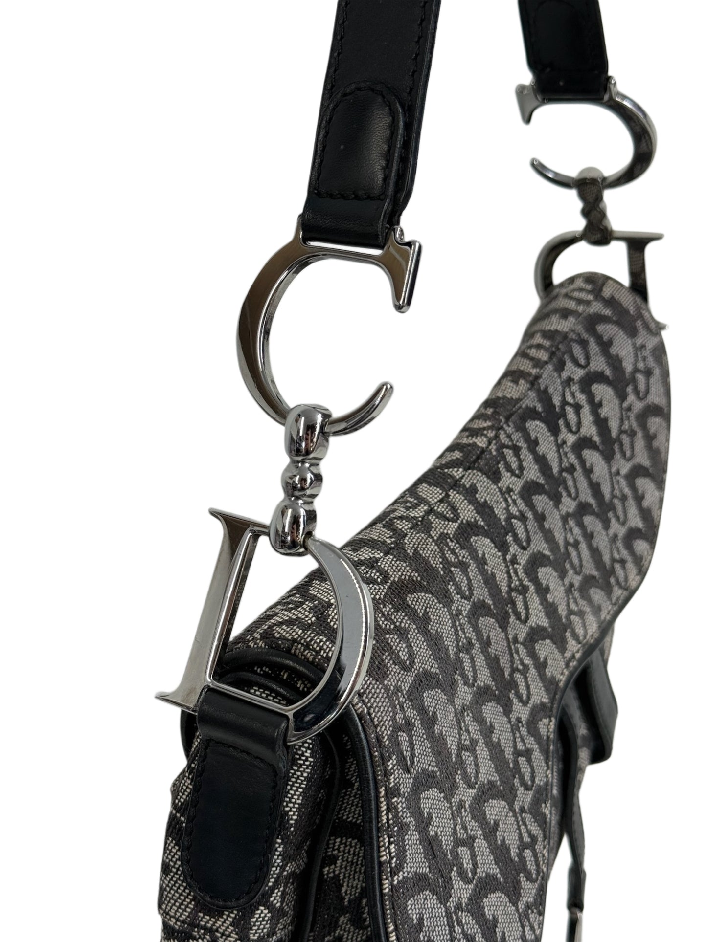 Dior Vintage 2005 Black Trotter Monogram Medium Saddle Bag