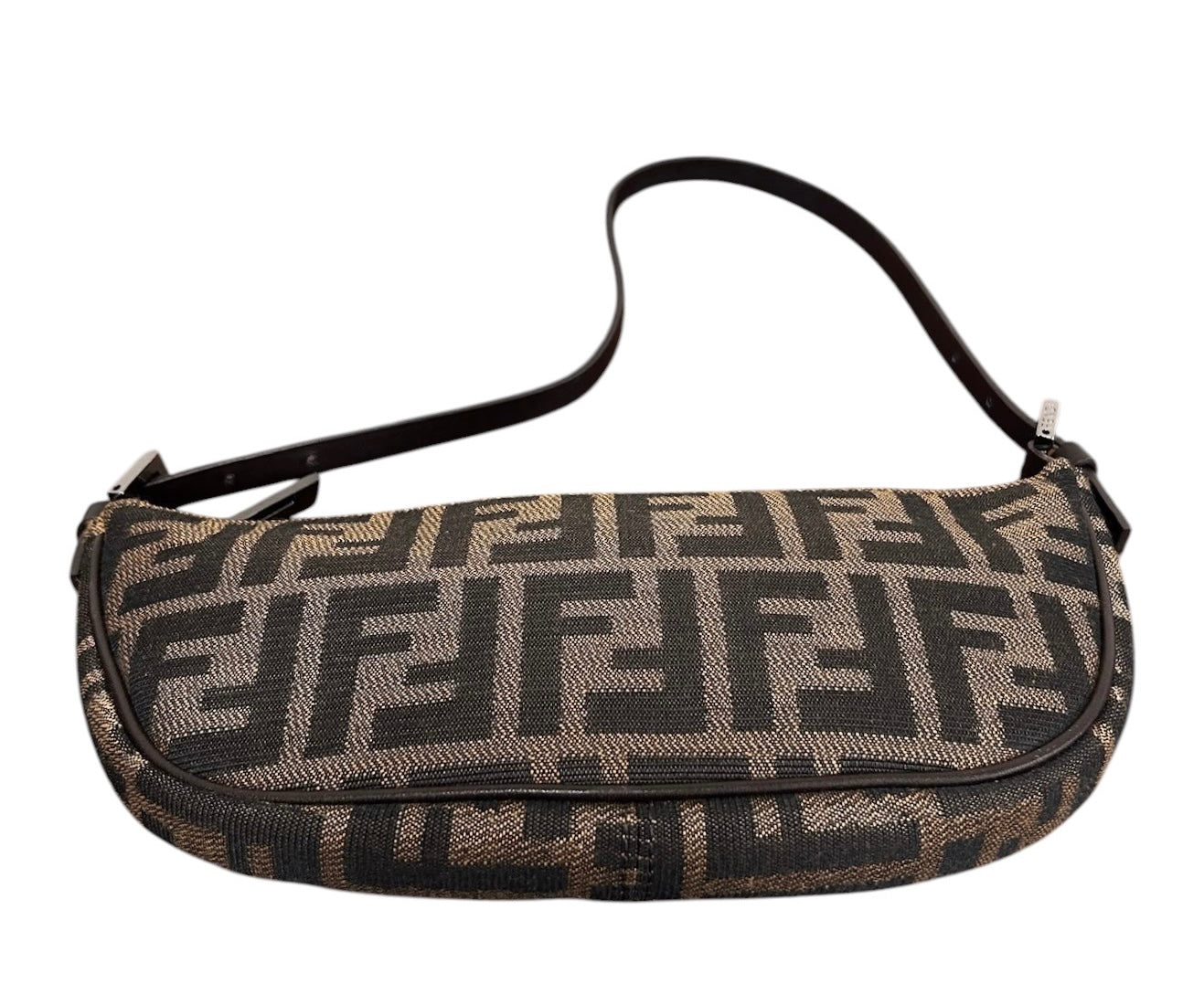Fendi Vintage Brown Zucca Monogram Medium Half Moon Boat Shoulder Pochette Bag