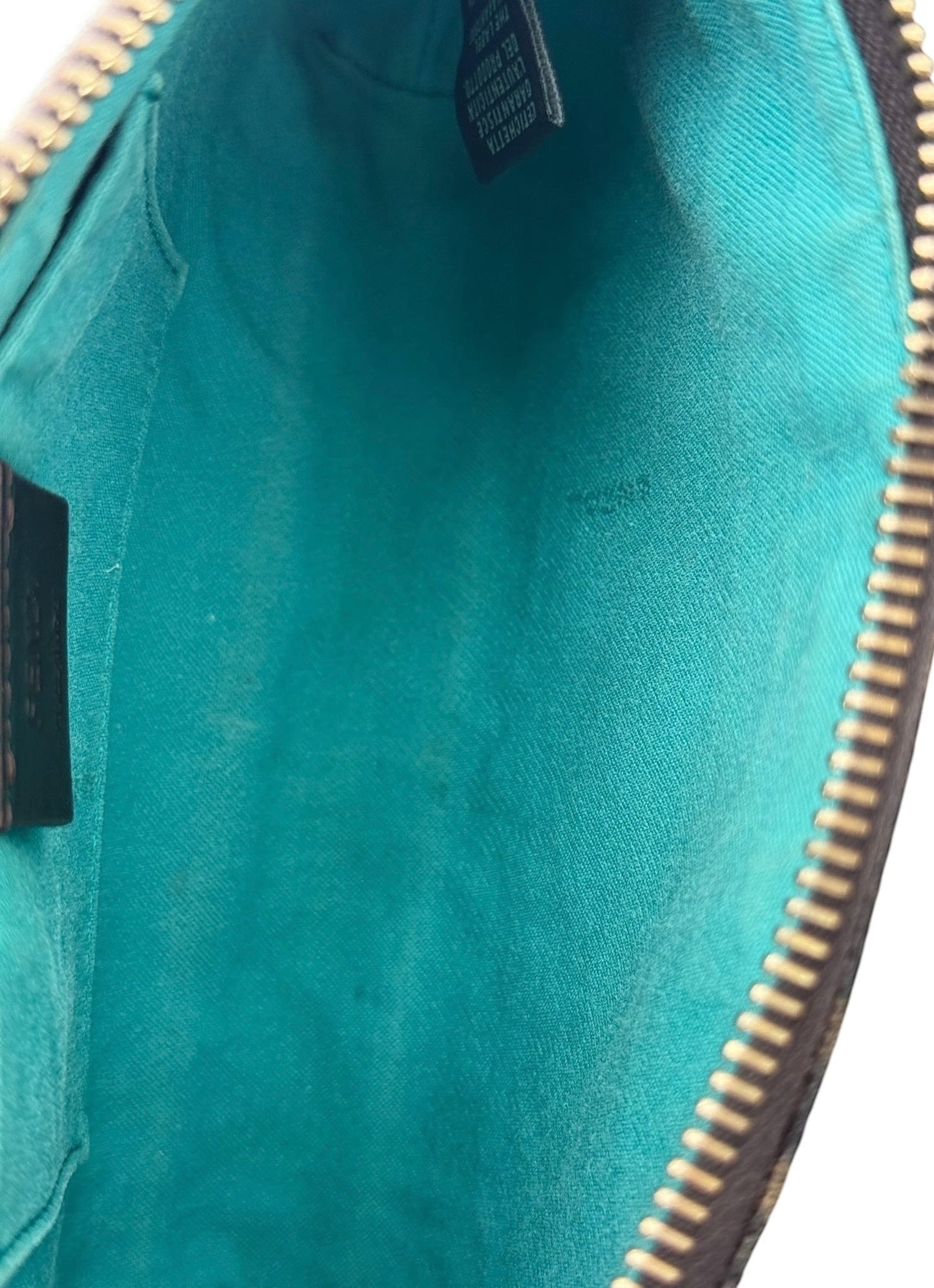 Fendi Vintage Brown Zucca Monogram Turquoise Trim Mini Pochette Chain Bag