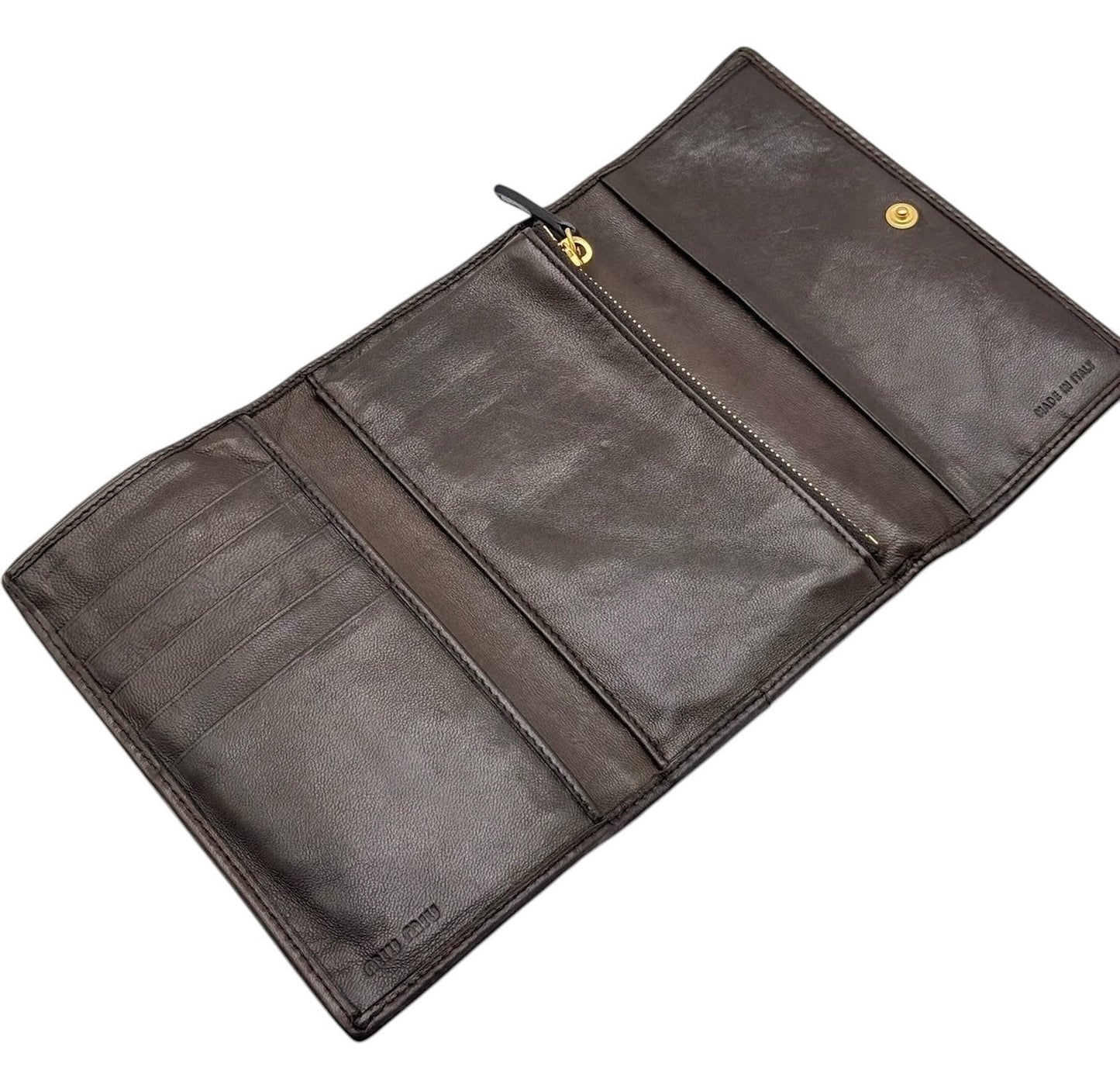 Miu Miu Vintage Brown Spotted Animal Print Pony Hair Snap Trifold Wallet