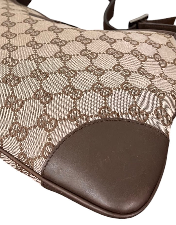 Gucci Vintage Light Brown Satin GG Monogram Medium Jackie Shoulder Bag