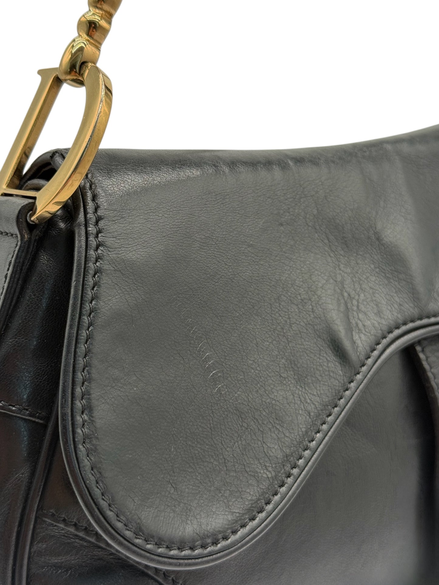 Dior Vintage 2000 Black Lambskin Leather Medium Saddle Bag