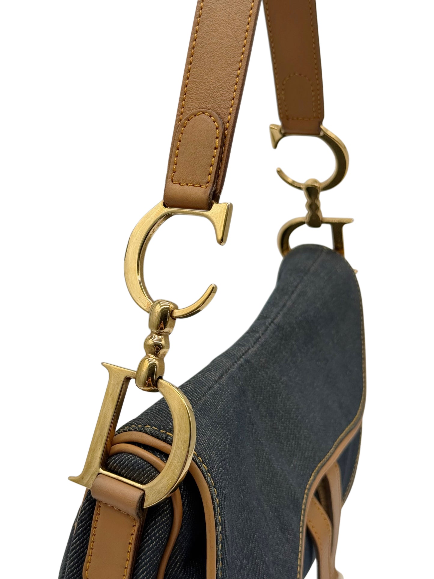 Dior Vintage 2001 Blue Denim Double Saddle Bag