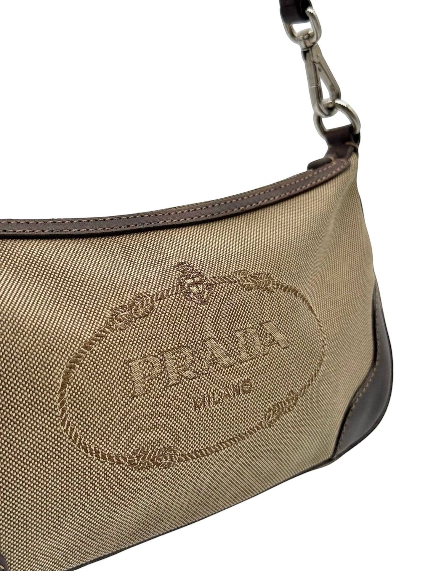 Prada Beige Jacquard Canapa Canvas Shoulder Pochette Bag