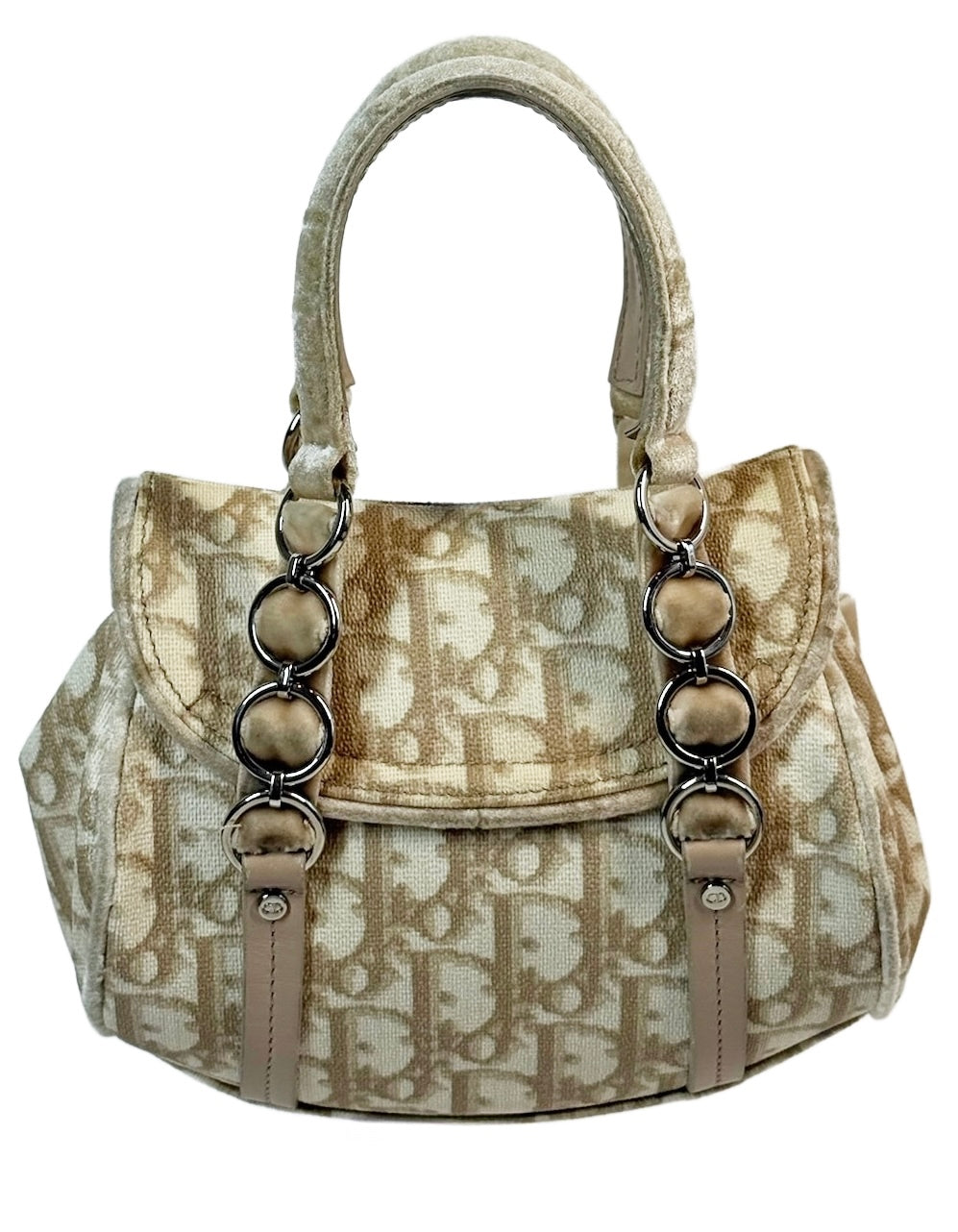 Dior Vintage 2005 Beige Diorissimo Monogram Canvas Mini Romantique Velvet Bow Top Handle bag
