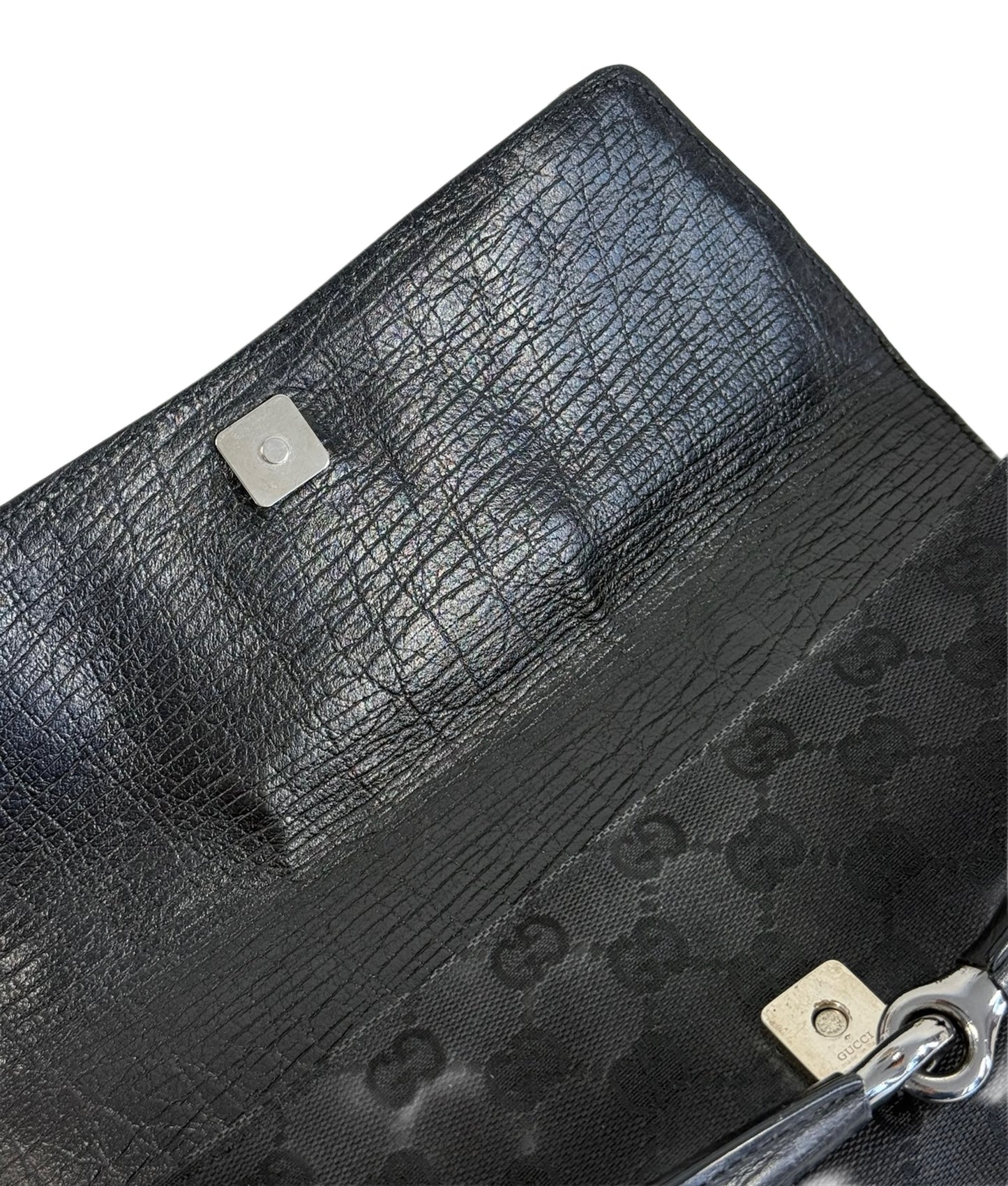 Gucci Vintage Black GG Monogram Horsebit Large Clutch Shoulder Bag