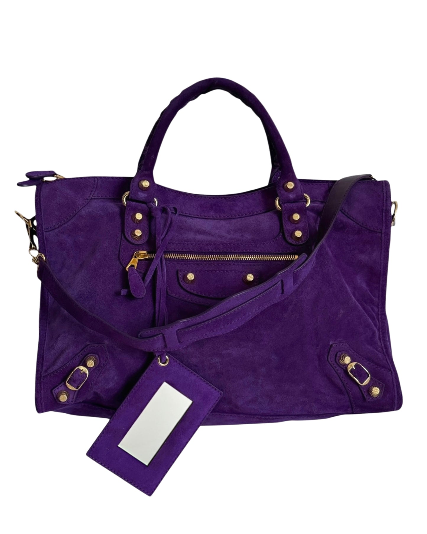 Balenciaga Ultra Violet Purple Suede Medium Giant 12 City Bag with Gold Hardware