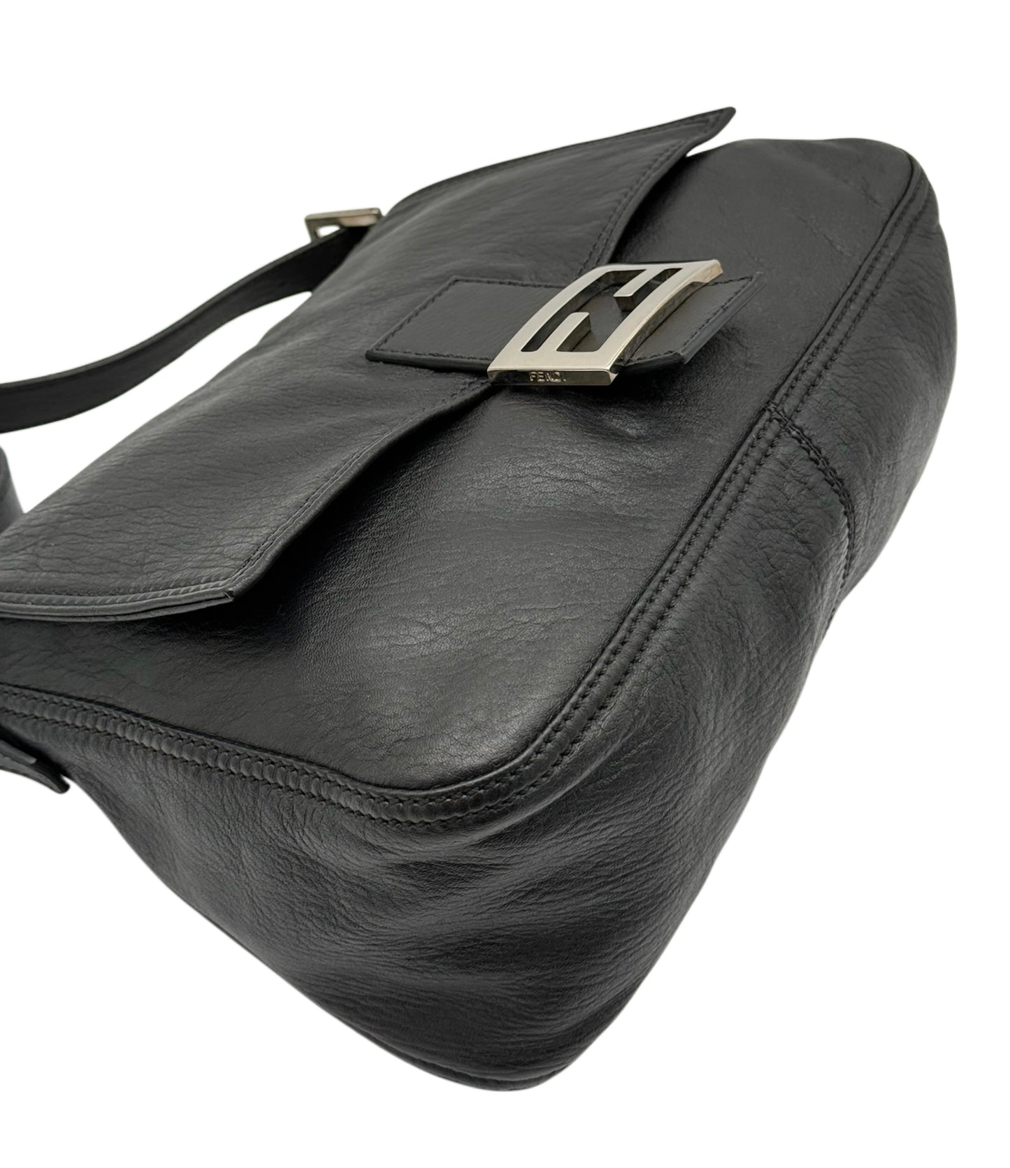 Fendi Vintage Black Lambskin Leather Mamma Baguette Shoulder Bag