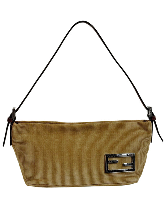 Fendi Vintage Beige Corduroy Boat Pochette Shoulder Bag