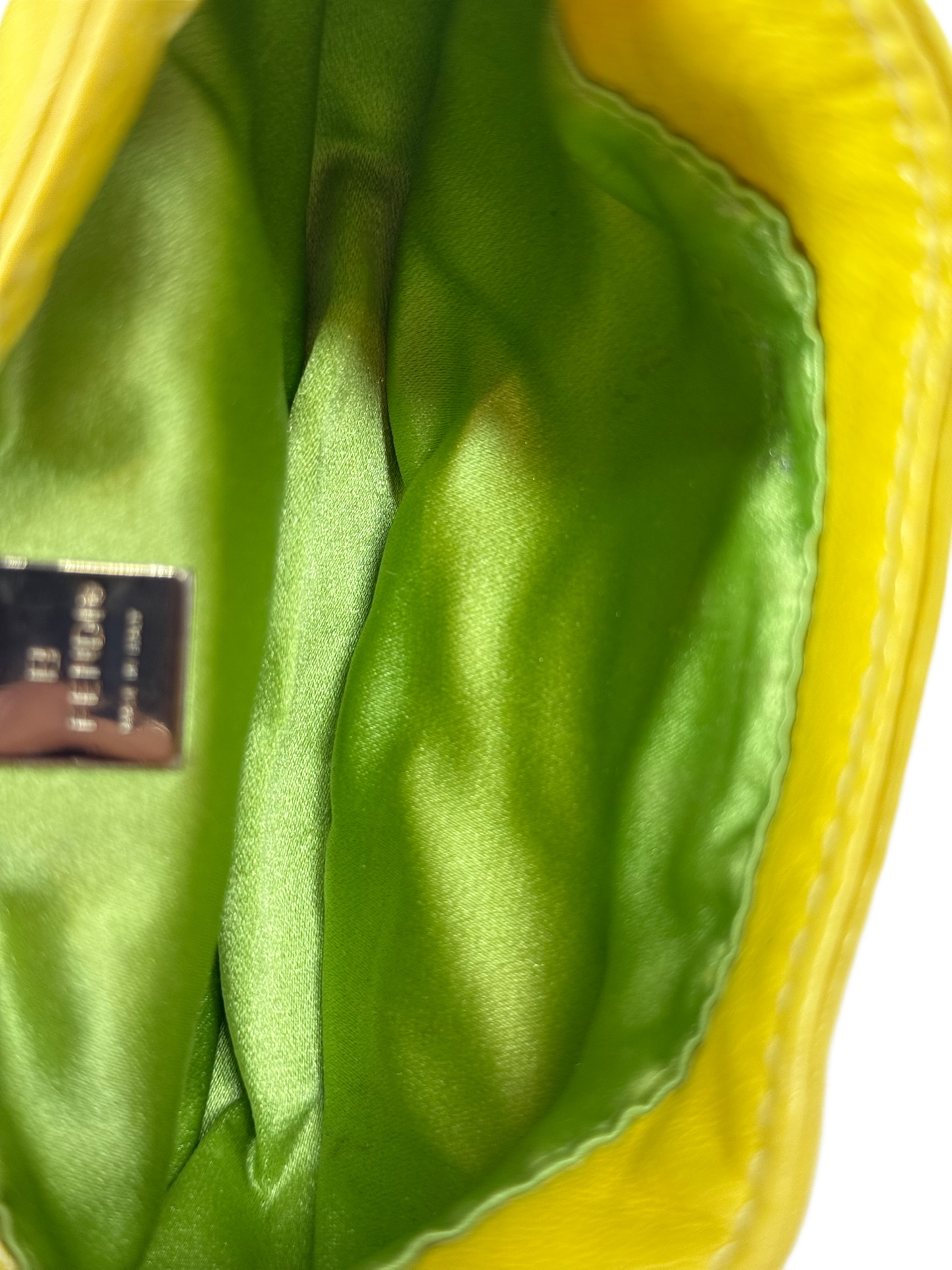 Fendi Vintage Yellow Lambskin Green Logo Mini Croissant Baguette