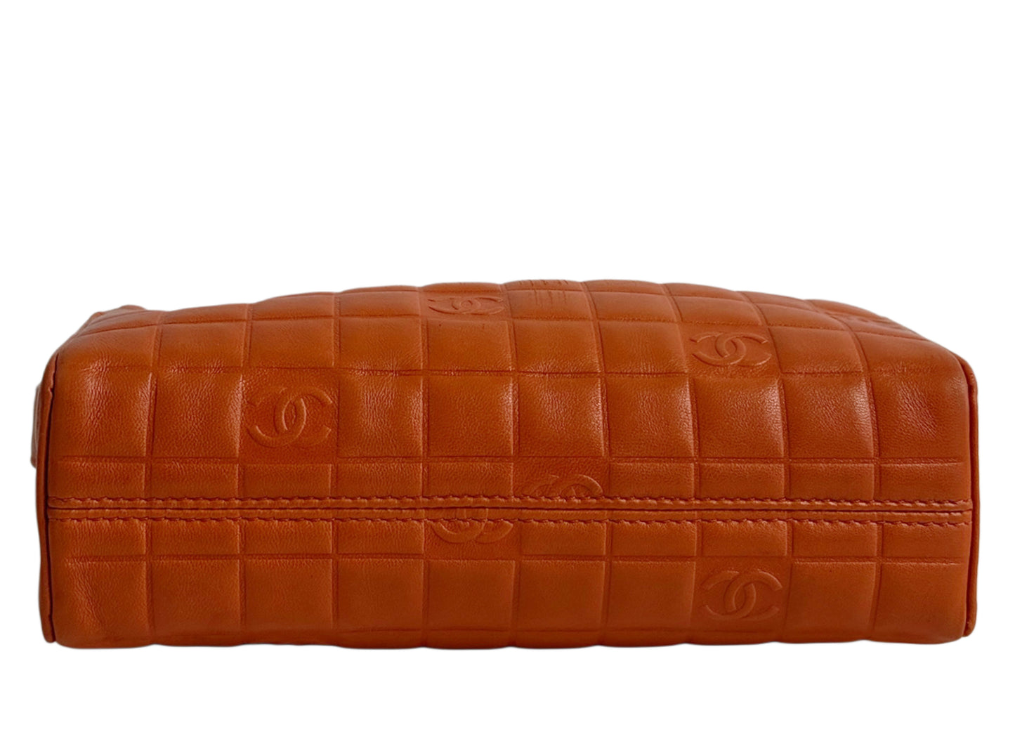 Chanel Vintage 2003 Orange Lambskin Chocolate Bar Quilted Shoulder Pochette Bag