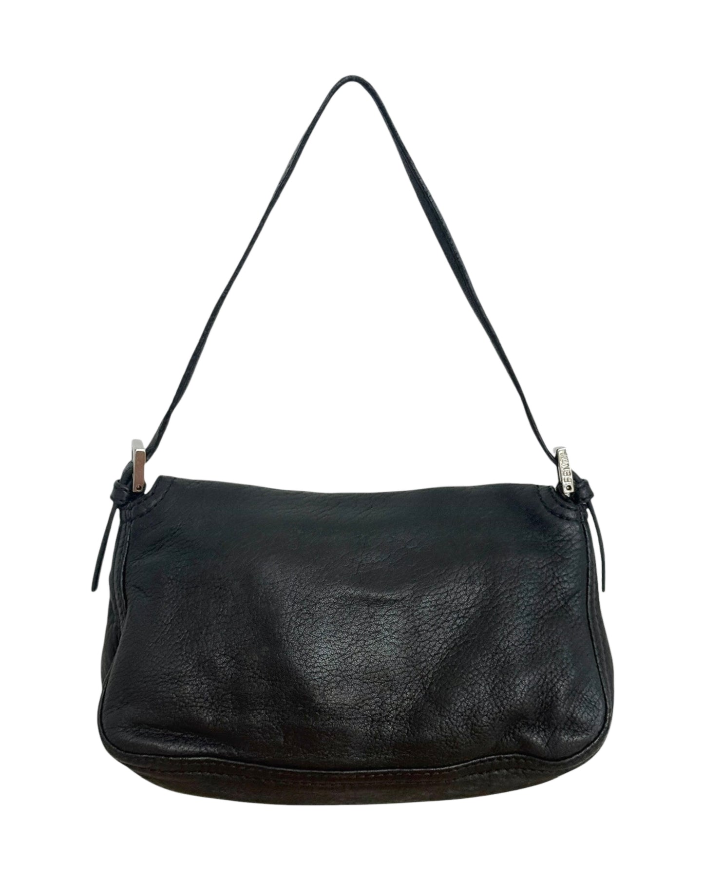 Fendi Vintage Black Selleria Leather Mini Mamma Shoulder Baguette Bag
