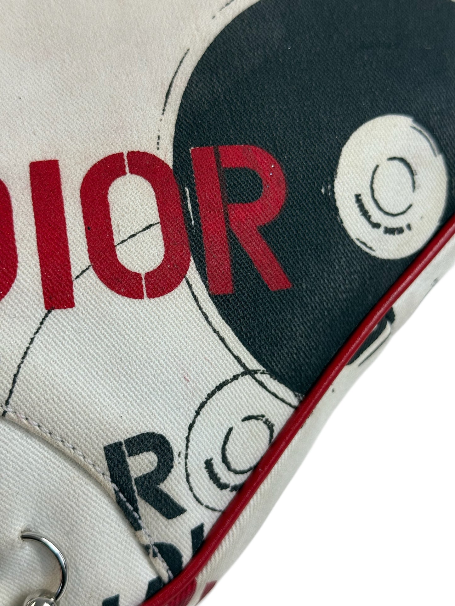 Dior Vintage 2004 White Red & Black Hardcore Piercings Mini Saddle Pochette Bag