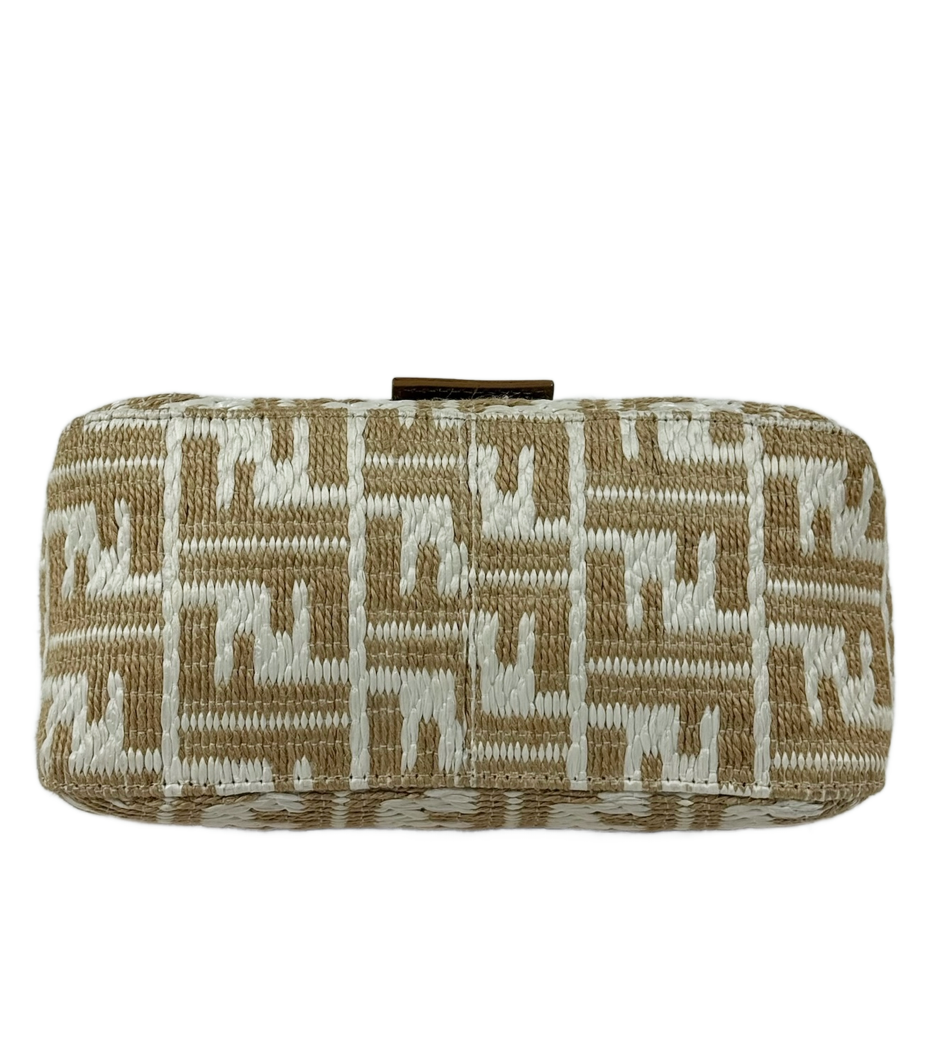 Fendi Beige & White Raffia Zucca Monogram Mini Mamma Baguette