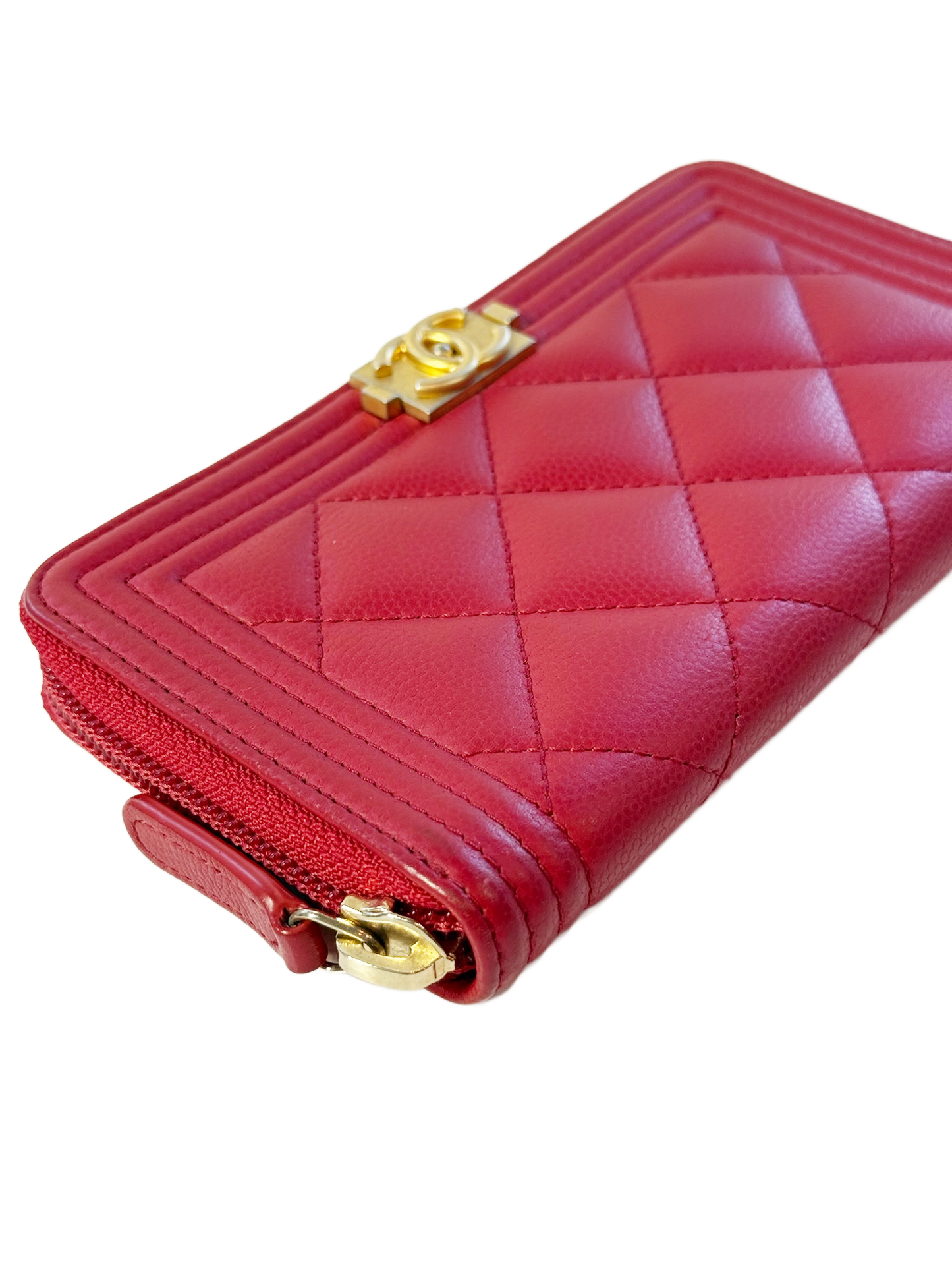 Chanel Red Caviar Le Boy Zip Wallet