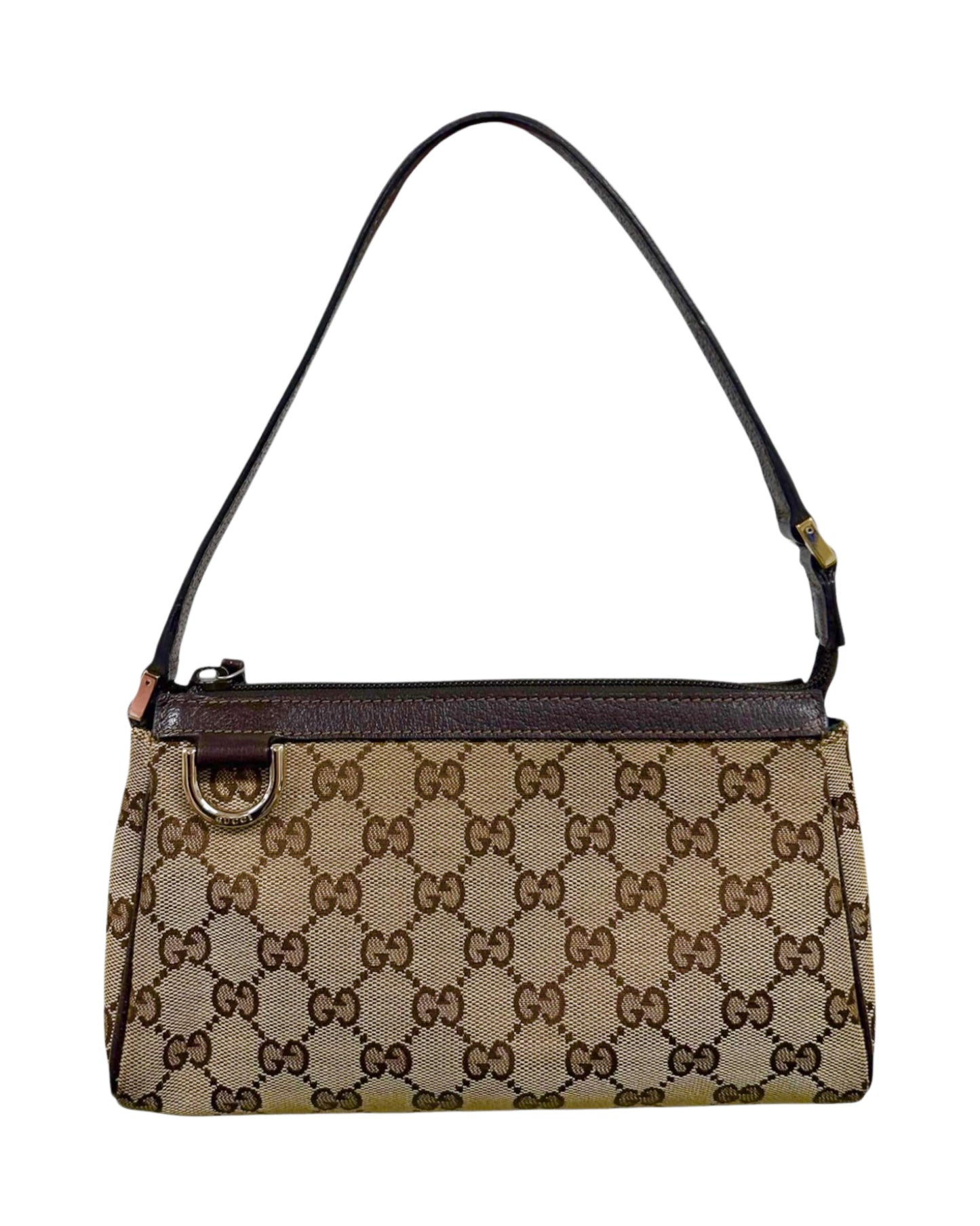 Gucci Vintage Brown GG Monogram Brown Leather Trim Abbey Pochette
