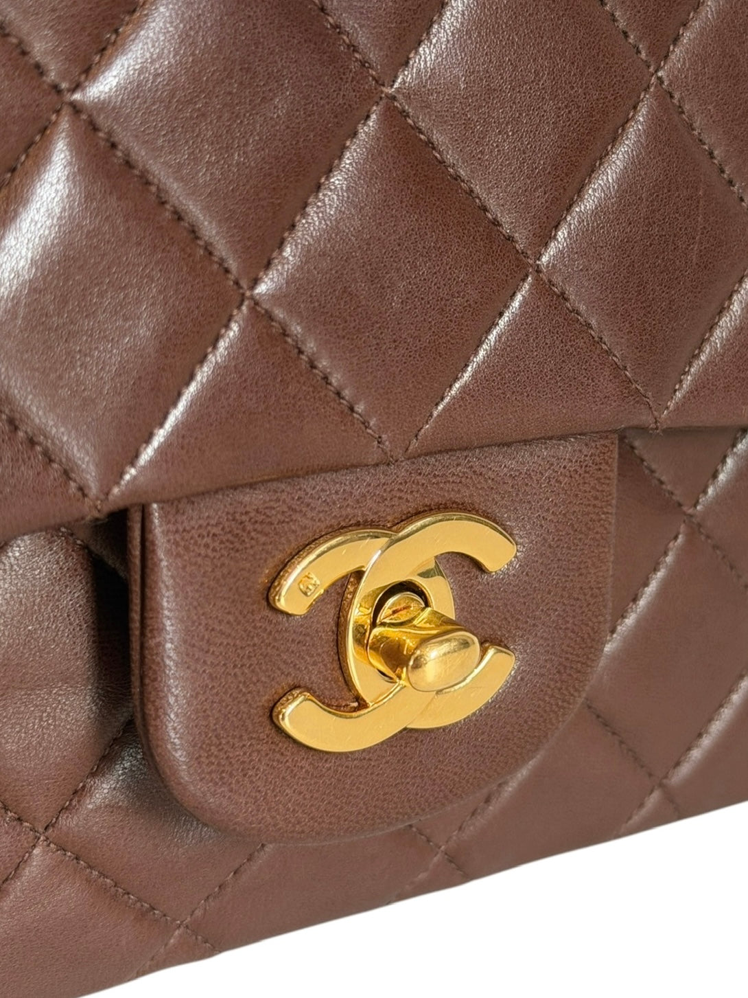 Chanel Vintage Early 90s Chocolate Brown Quilted Lambskin Medium Classic Double  Flap Bag with 24K GPHW