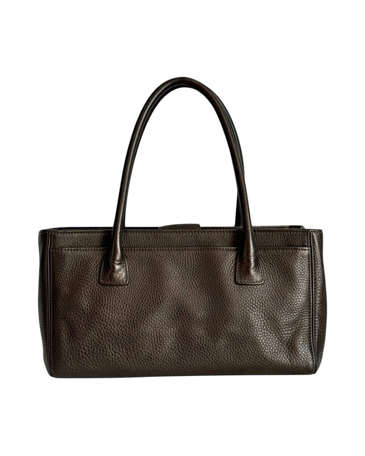 Chanel 2014 Metallic Pewter Brown Deerskin Leather Small Cerf Executive Shoulder Tote Bag with SHW