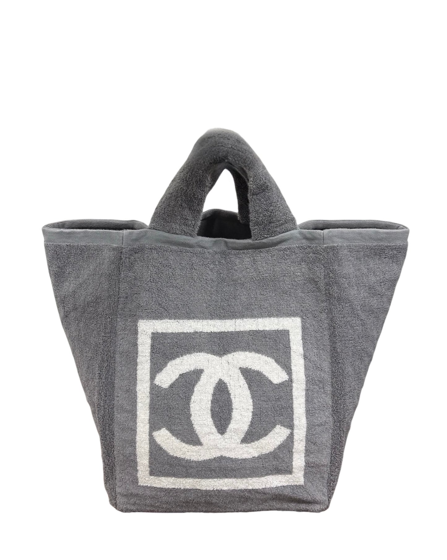 Chanel Vintage Sport Line Dark Gray CC Terry Cloth Beach Tote