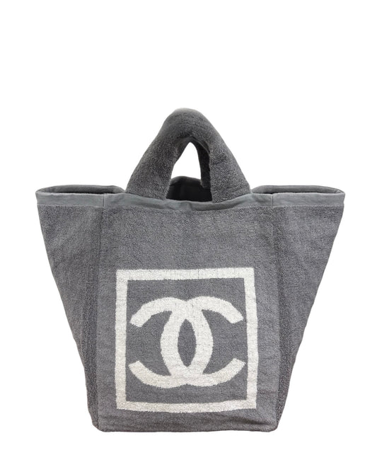 Chanel Vintage Sport Line Dark Gray CC Terry Cloth Beach Tote