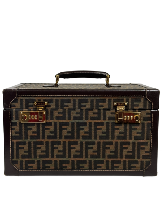 Fendi Vintage Brown Zucca Monogram Makeup Cosmetic Vanity Train Case Trunk