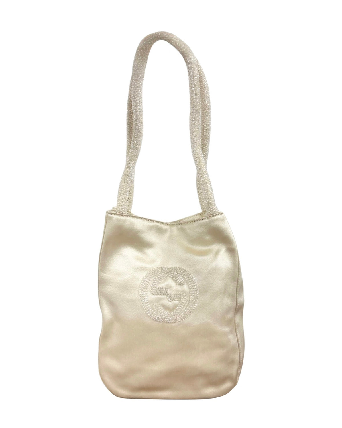 Gucci Vintage Ivory Satin GG Beaded Mini Evening Bag