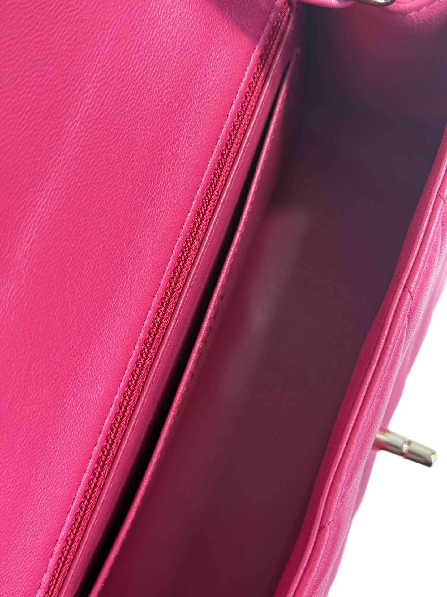 Chanel 2019 Fuchsia Pink Chevron Lambskin Mini Rectangular Classic Flap Crossbody Bag