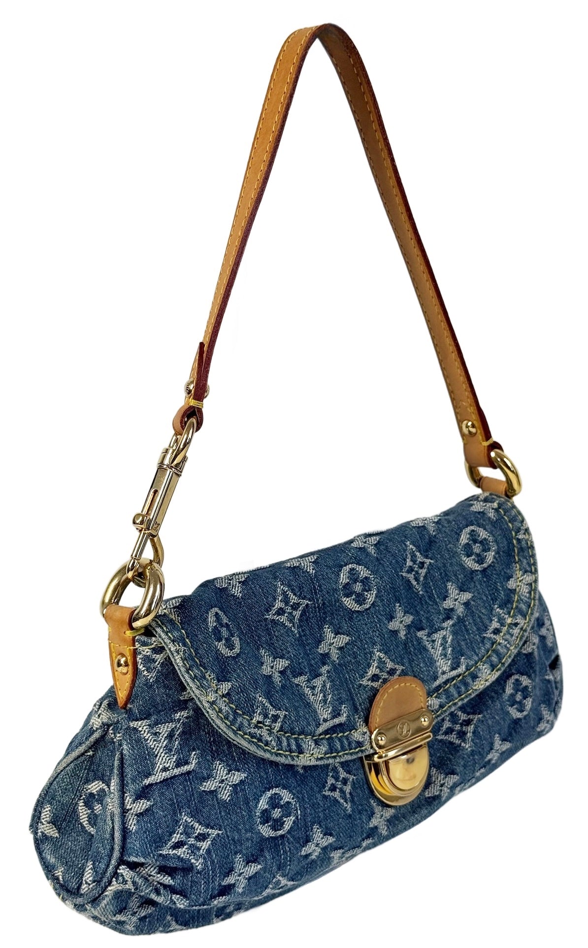 Louis Vuitton Vintage Blue Denim Monogram Mini Pleaty Pochette Shoulder Bag