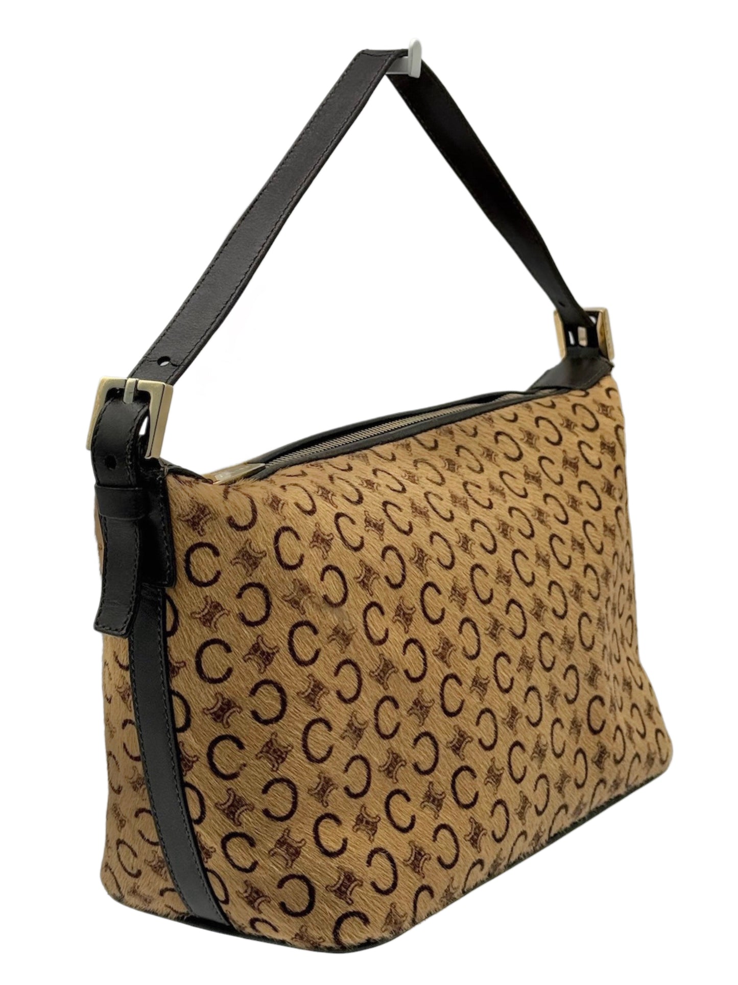 Celine Vintage Beige Macadam Monogram Pony Hair Medium Pochette